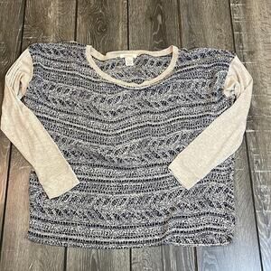 Sundance Sheer Navy and Cream Print Long Sleeve Top Women’s Size Small